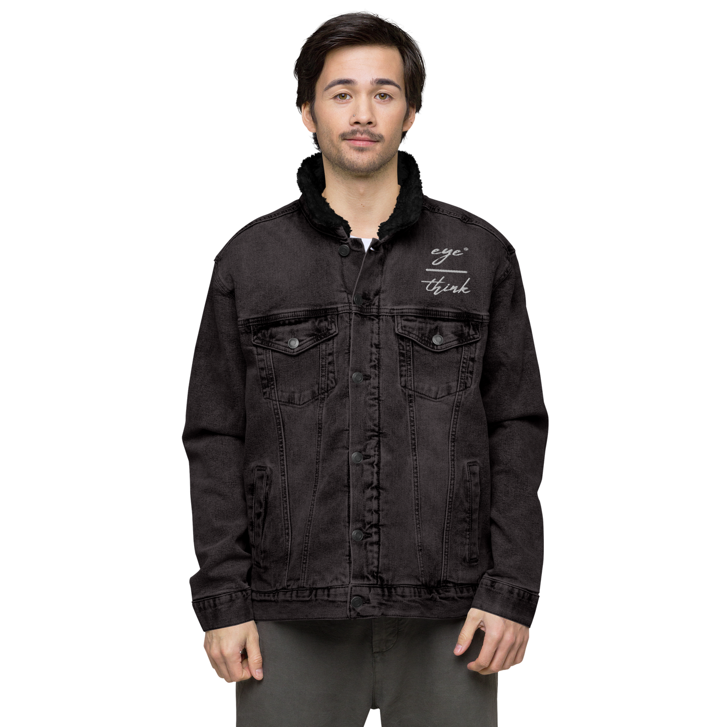 eyeoverthink® embroidered Unisex denim sherpa jacket