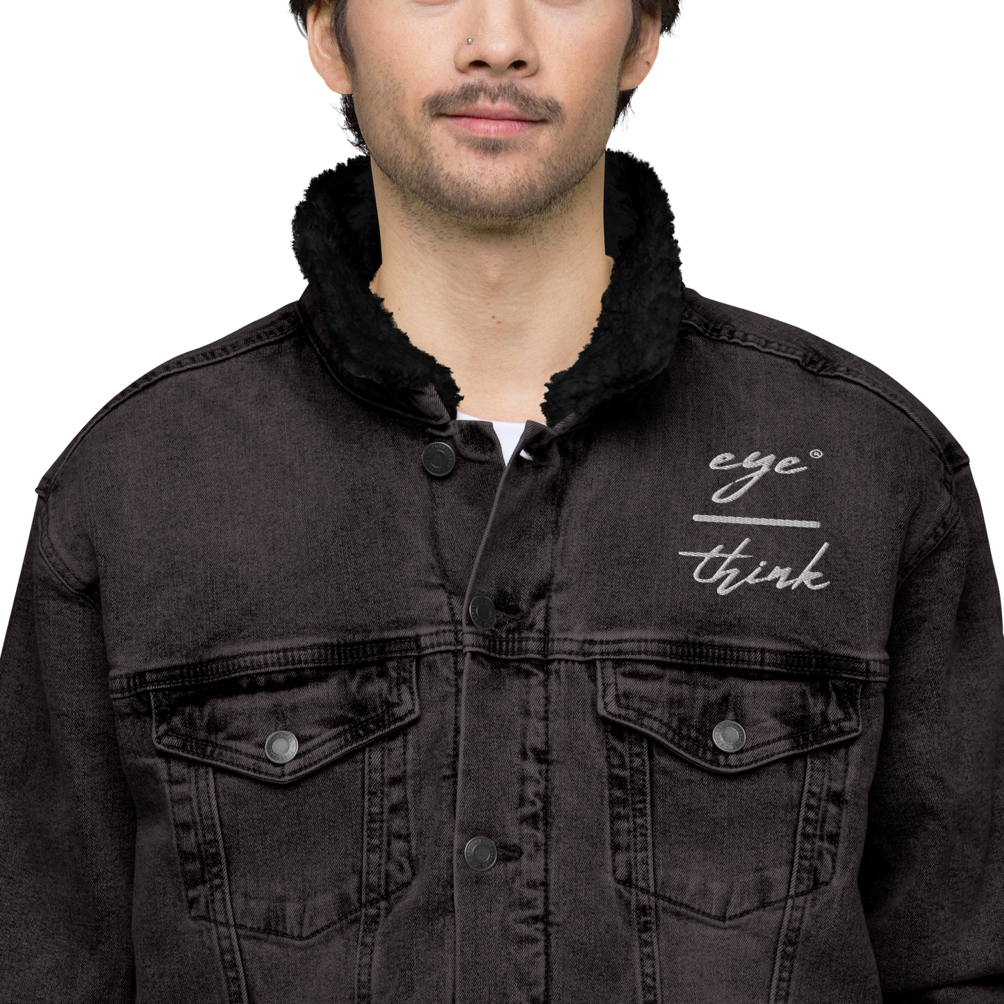 eyeoverthink® embroidered Unisex denim sherpa jacket